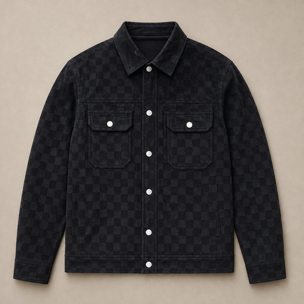 Castleton | Checked Jacket Velour Suede Black – Flat Lay Product Photo