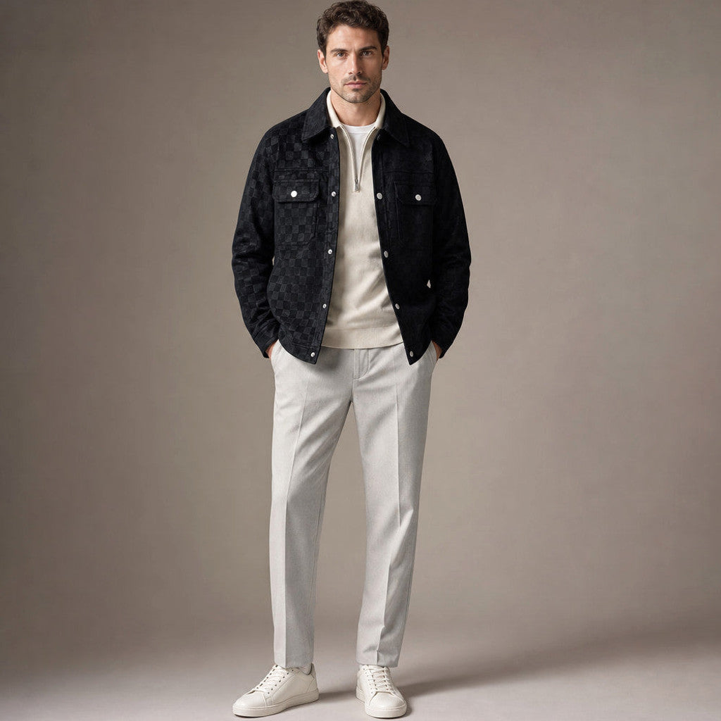 Castleton | Checked Jacket Velour Suede Black – Full Look