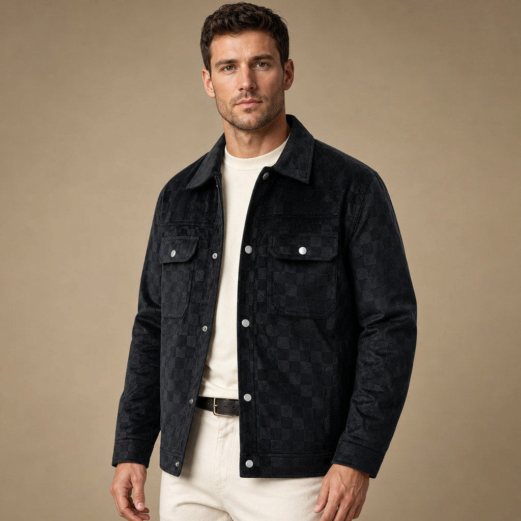 Castleton | Checked Jacket Velour Suede Black – Product Photo
