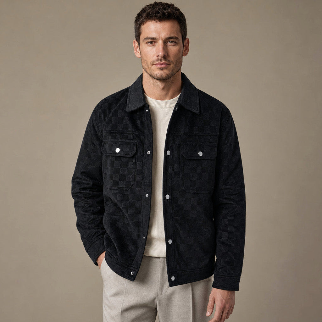 Castleton | Checked Jacket Velour Suede in Black – Premium Editorial