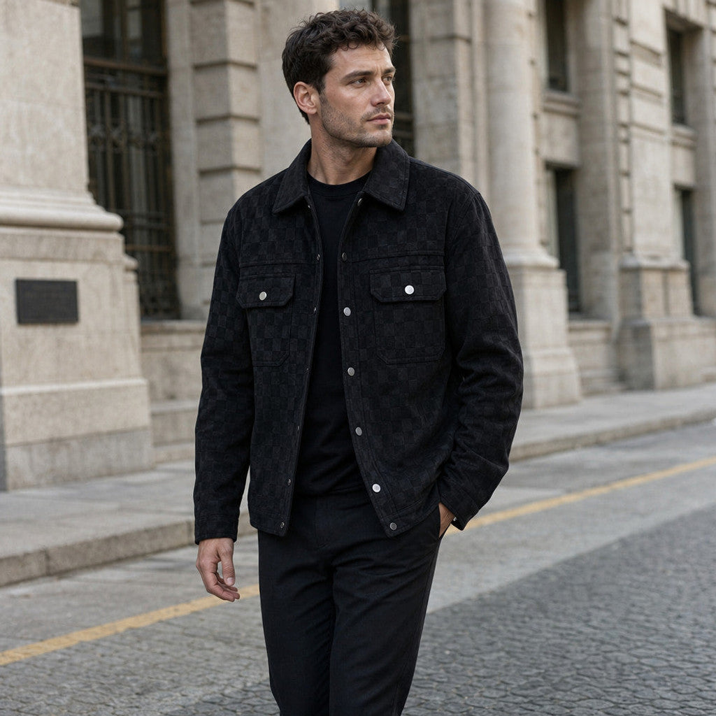 Castleton | Checked Jacket Velour Suede Black – Styled Editorial Shot