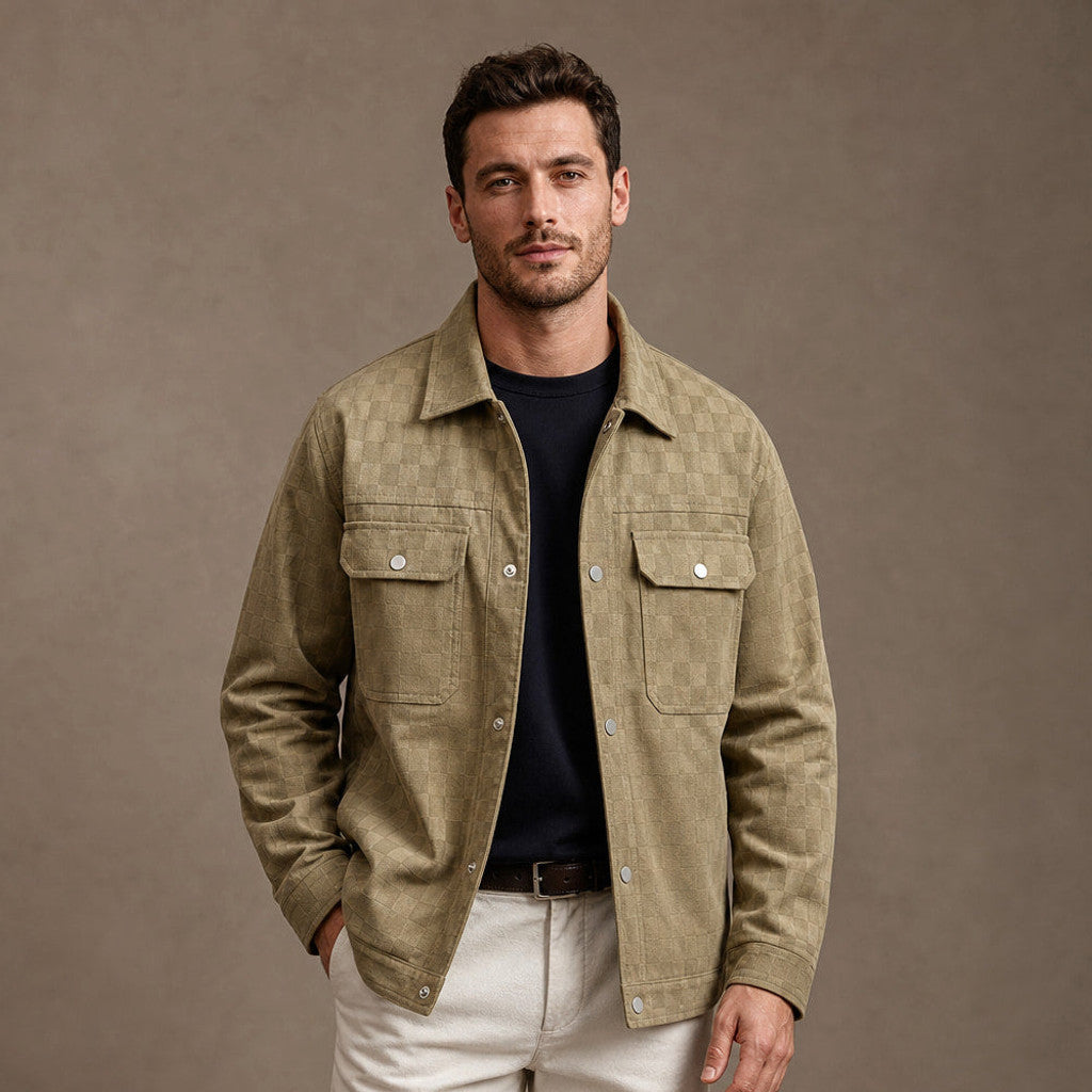 Castleton | Checked Jacket Velour Suede Khaki – Product Photo