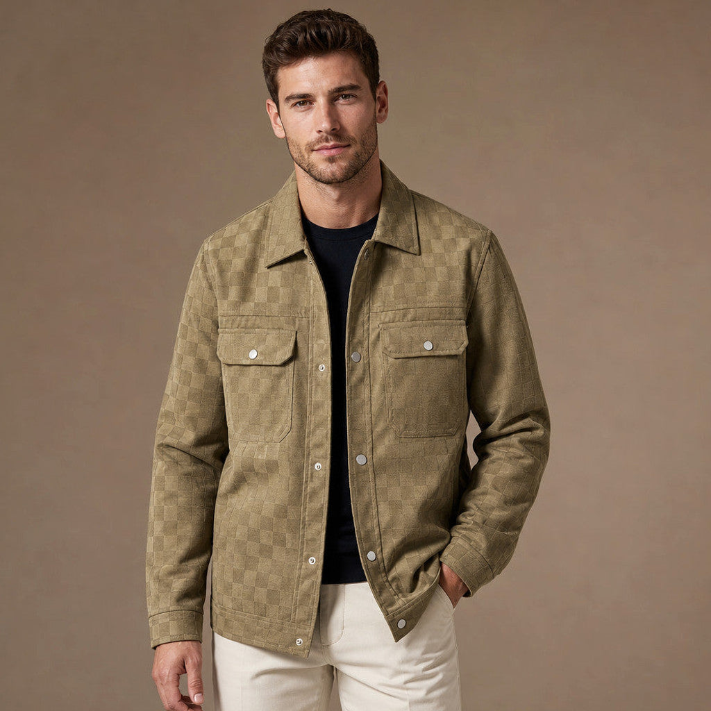 Castleton | Checked Jacket Velour Suede in Khaki – Premium Editorial