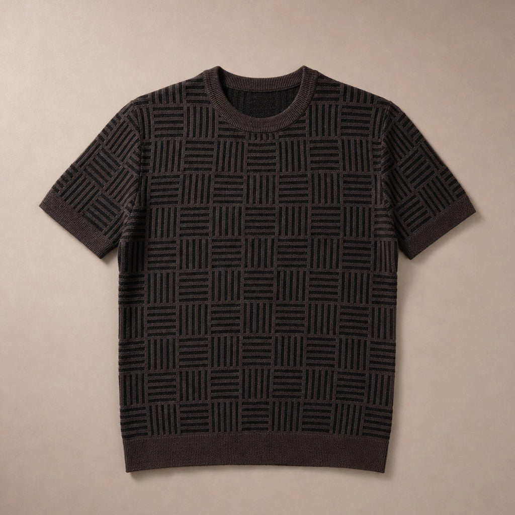Caston | Knit T Shirt Jacquard Crew Neck Espresso Brown – Product Photo