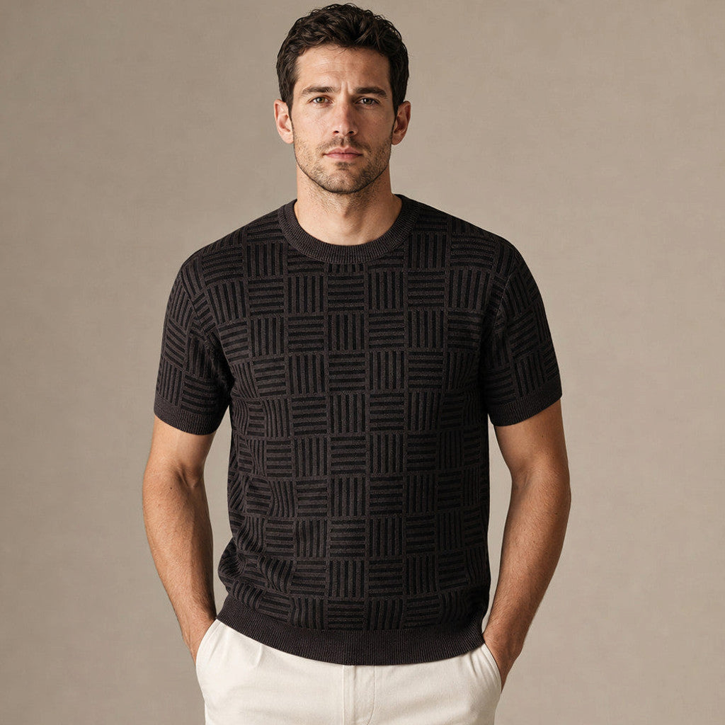 Caston | Knit T Shirt Jacquard Crew Neck in Espresso Brown – Premium Editorial