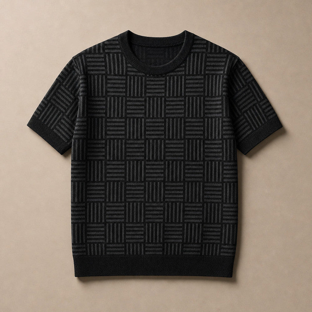 Caston | Knit T Shirt Jacquard Crew Neck Midnight Graphite – Product Photo