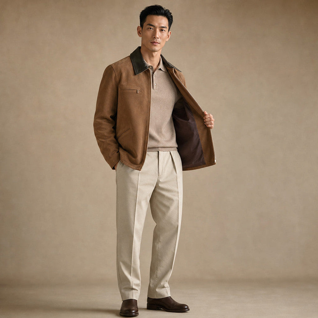 Casvon | Moleskin Coat Full Zip Brown – Side Angle View