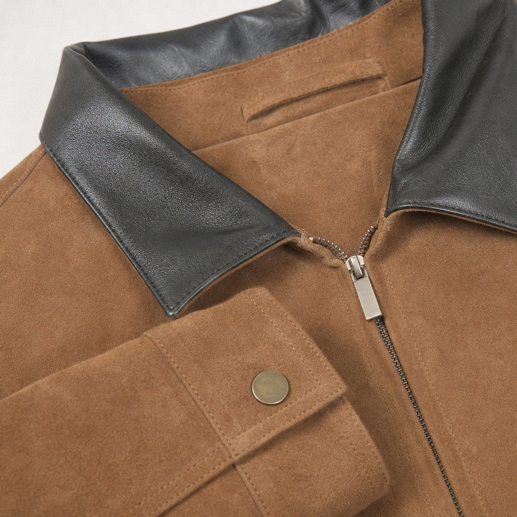 Casvon | Moleskin Coat Full Zip Brown – Fabric and Detail Close-Up