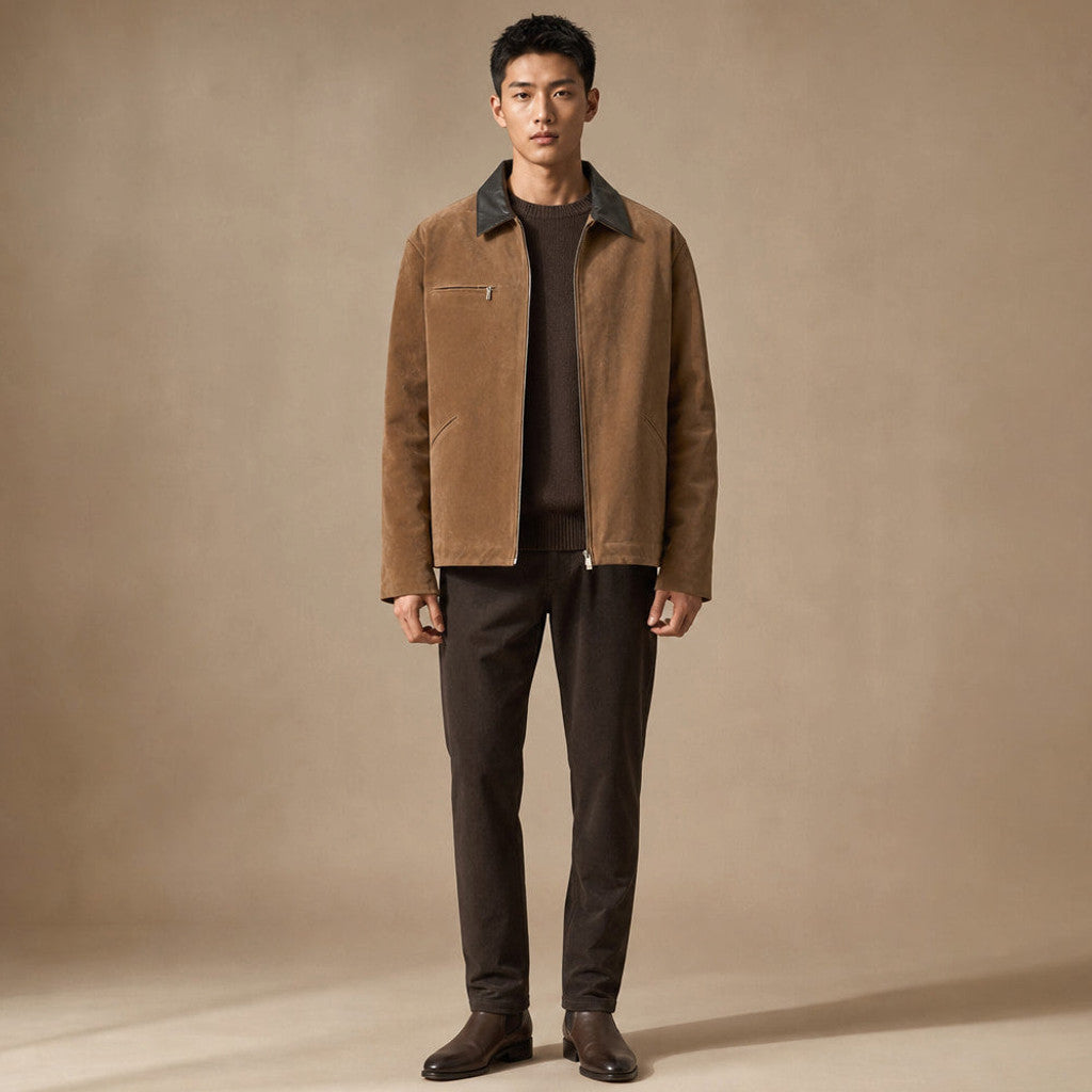 Casvon | Moleskin Coat Full Zip in Brown – Premium Editorial