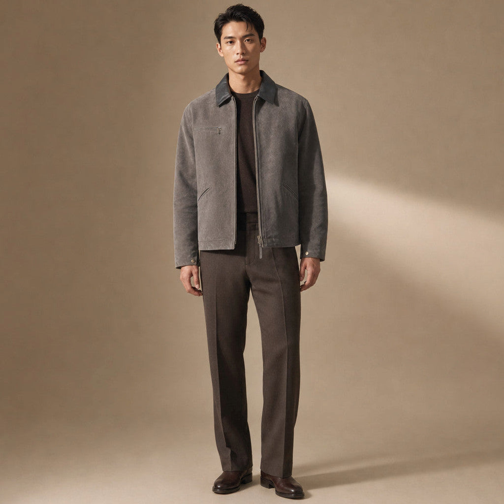 Casvon | Moleskin Coat Full Zip in Grey – Premium Editorial