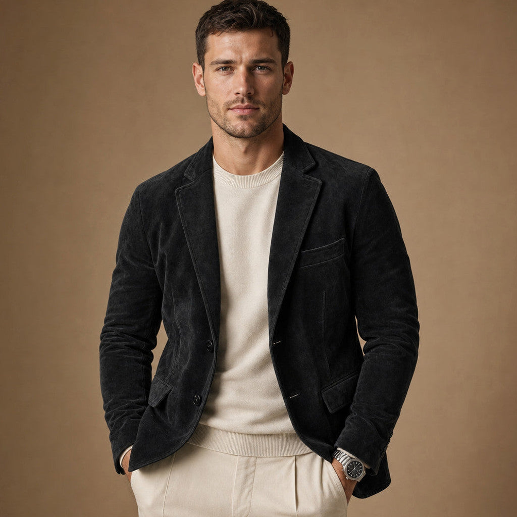 Catron | Suede Blazer Slim Fit Two Button Black – Product Photo