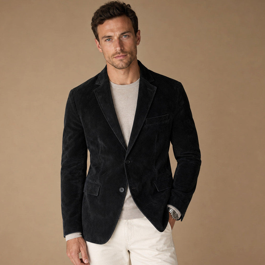 Catron | Suede Blazer Slim Fit Two Button in Black – Premium Editorial