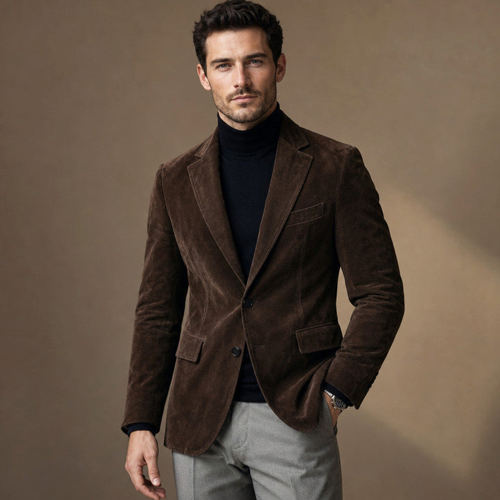 Catron | Suede Blazer Slim Fit Two Button in Brown – Premium Editorial