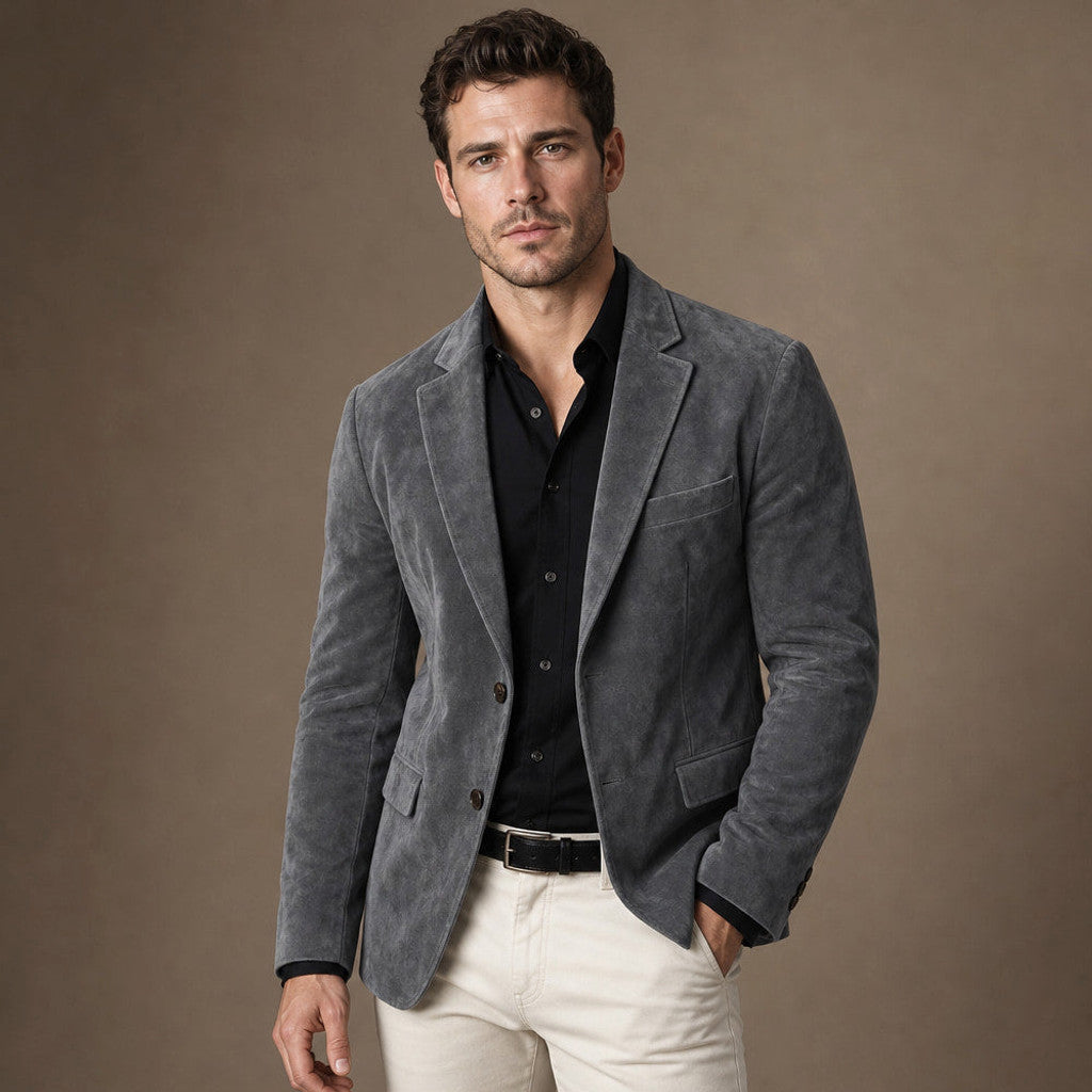Catron | Suede Blazer Slim Fit Two Button Dark Grey – Product Photo