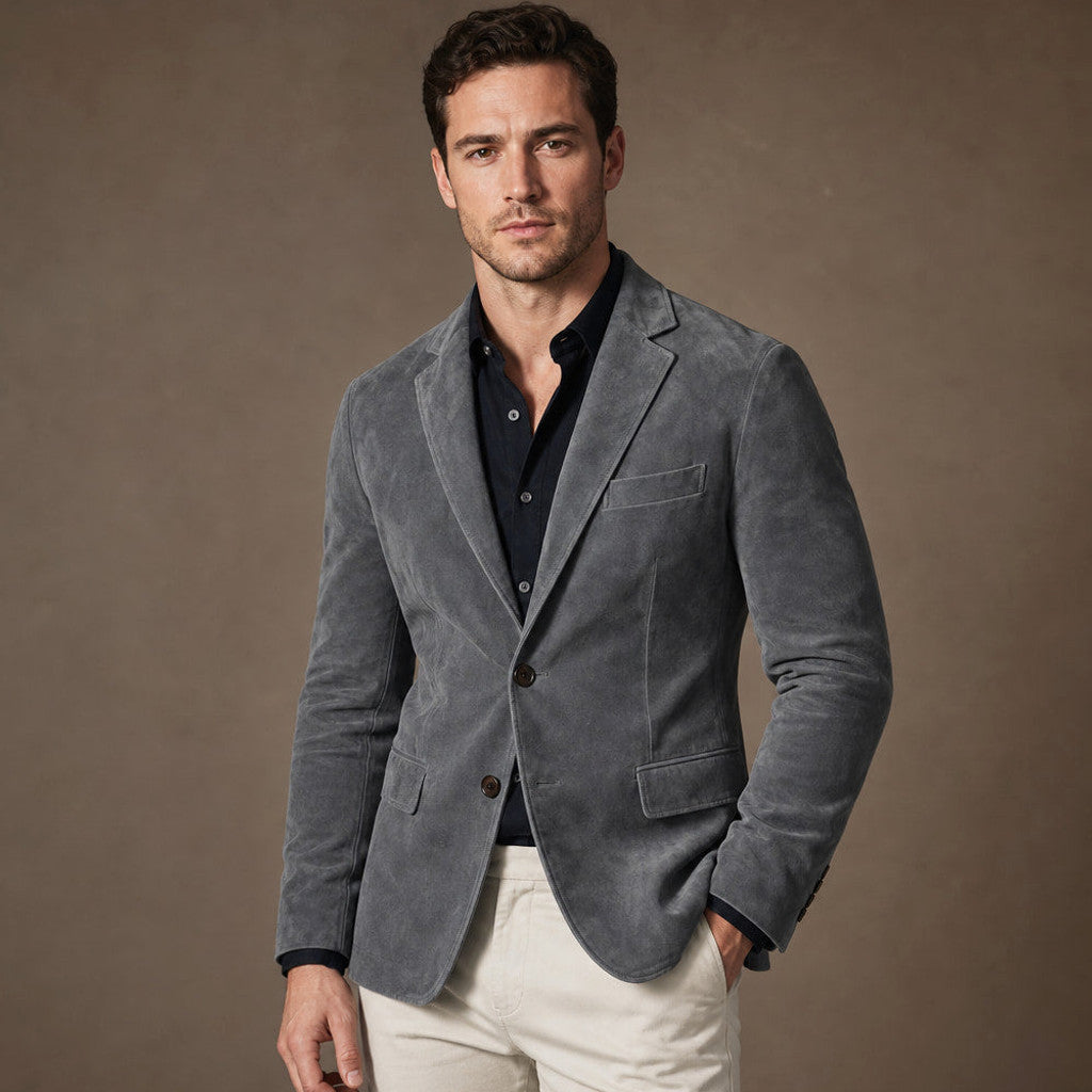 Catron | Suede Blazer Slim Fit Two Button in Dark Grey – Premium Editorial