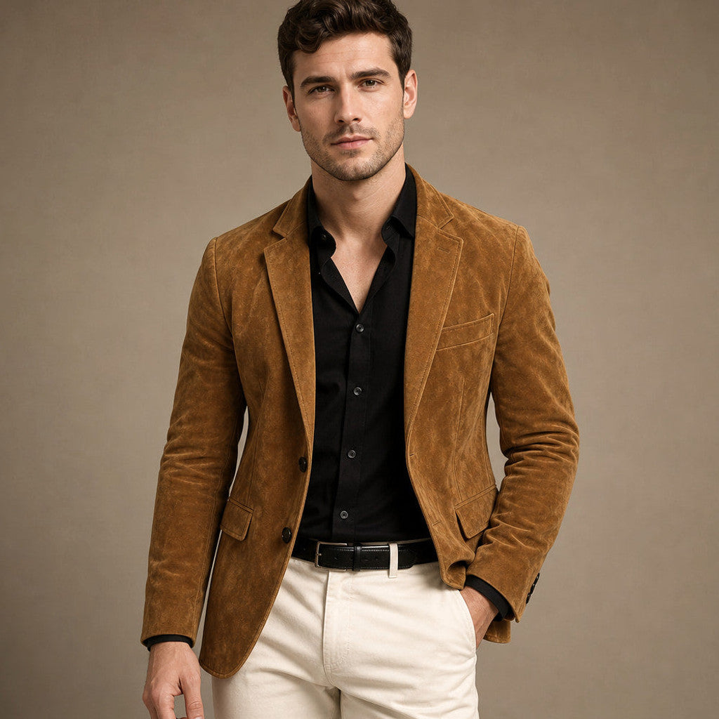 Catron | Suede Blazer Slim Fit Two Button Khaki – Product Photo