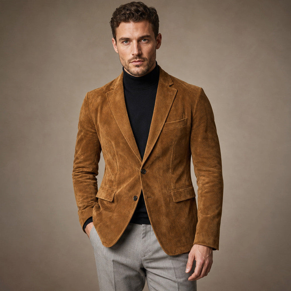 Catron | Suede Blazer Slim Fit Two Button in Khaki – Premium Editorial