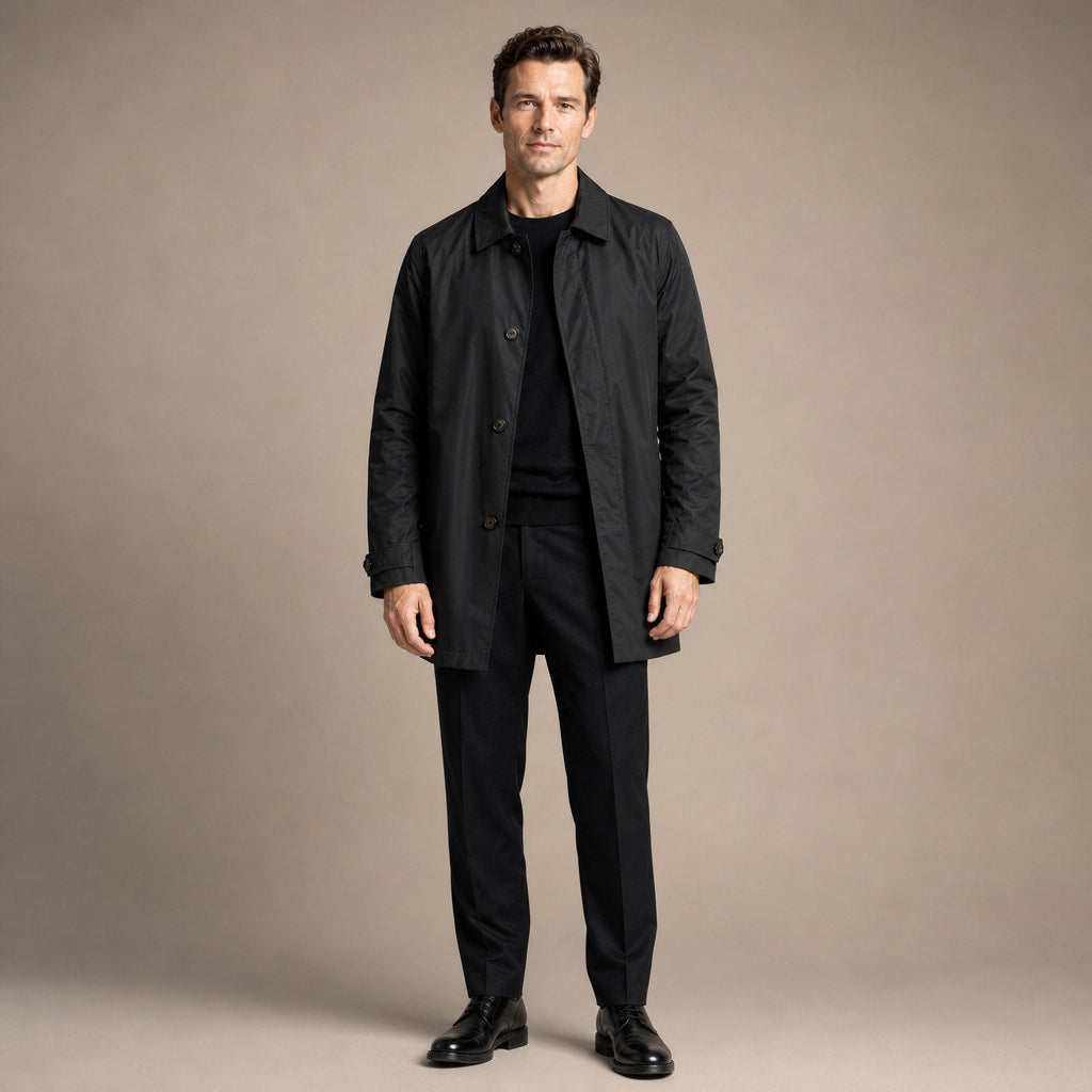 Trench Coat Medium Length Lapel Button-Up in Black – Tomosino Premium Menswear