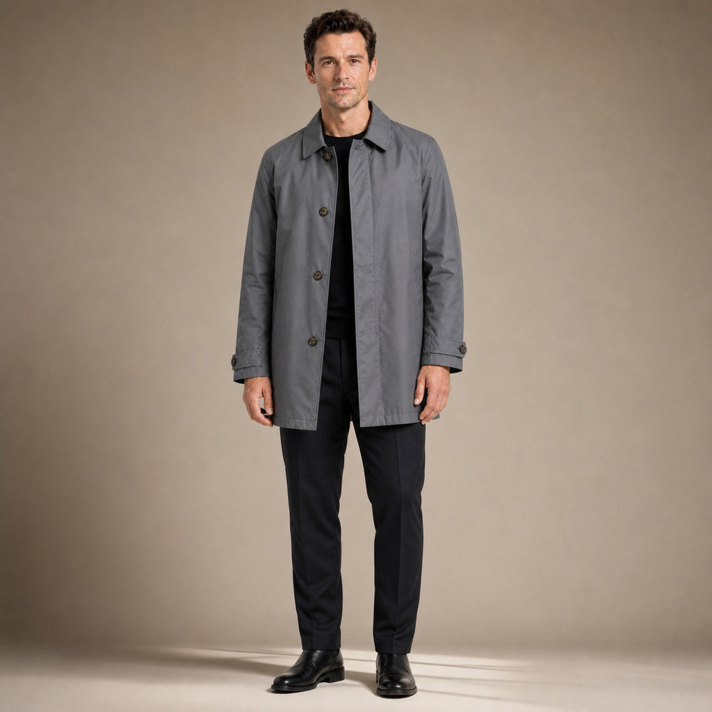 Trench Coat Medium Length Lapel Button-Up in Gray – Tomosino Premium Menswear