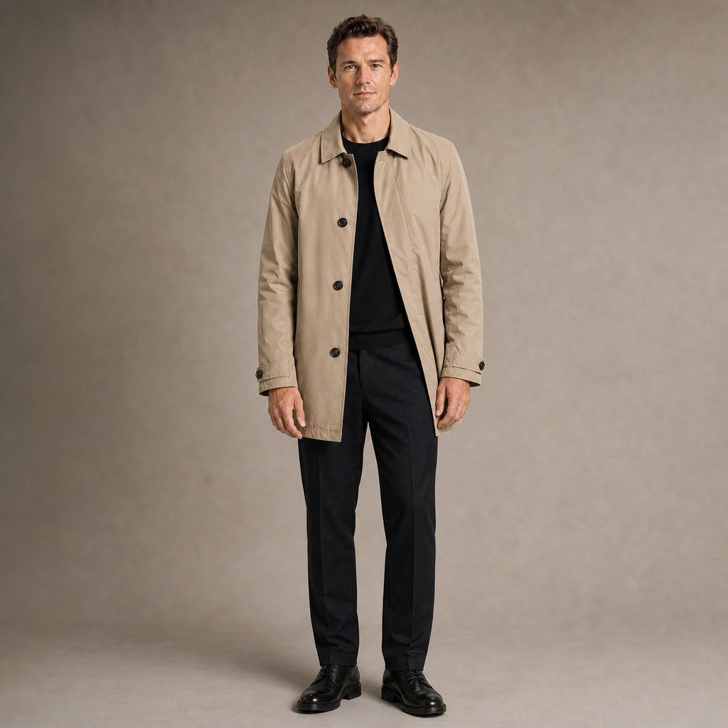 Trench Coat Medium Length Lapel Button-Up in Khaki – Tomosino Premium Menswear