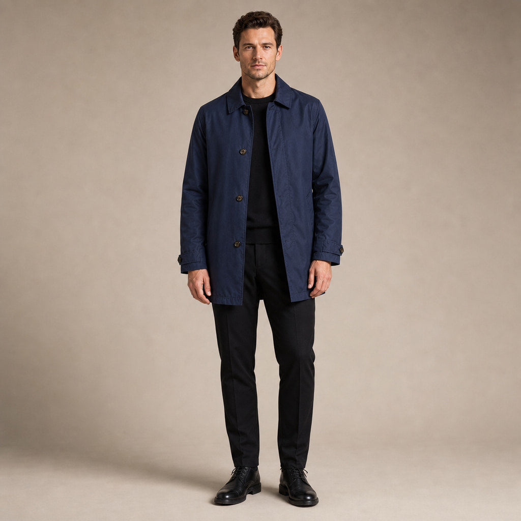 Trench Coat Medium Length Lapel Button-Up in Navy – Tomosino Premium Menswear