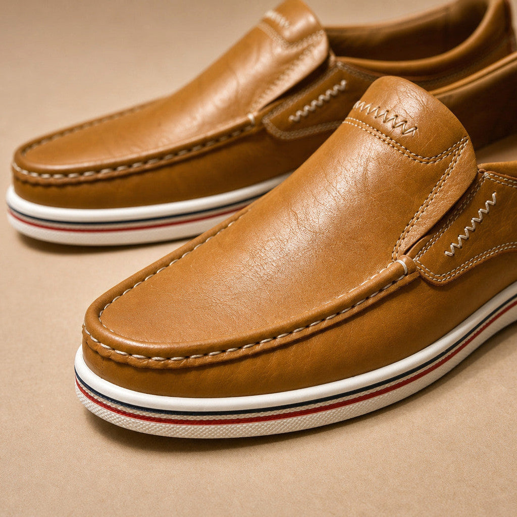 Celdox | Leather Loafer Slip On Brown – Fabric and Detail Close-Up