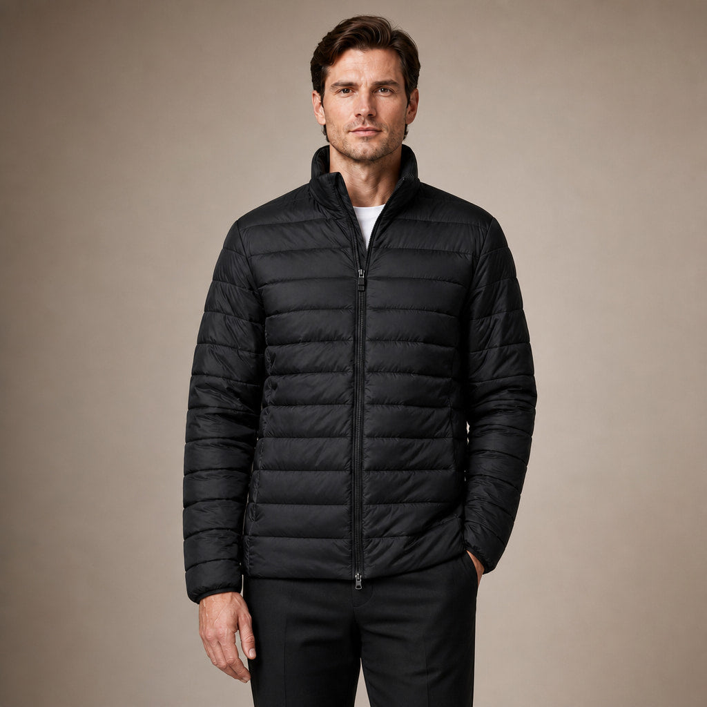 Puffer Jacket Stand Collar Windproof Insulated in Black – Tomosino Premium Menswear