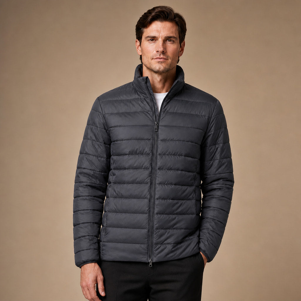 Puffer Jacket Stand Collar Windproof Insulated in Granite – Tomosino Premium Menswear