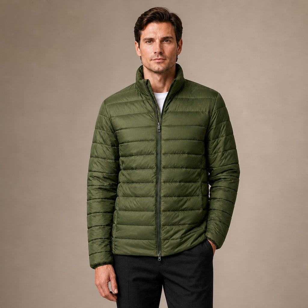 Puffer Jacket Stand Collar Windproof Insulated in Green – Tomosino Premium Menswear