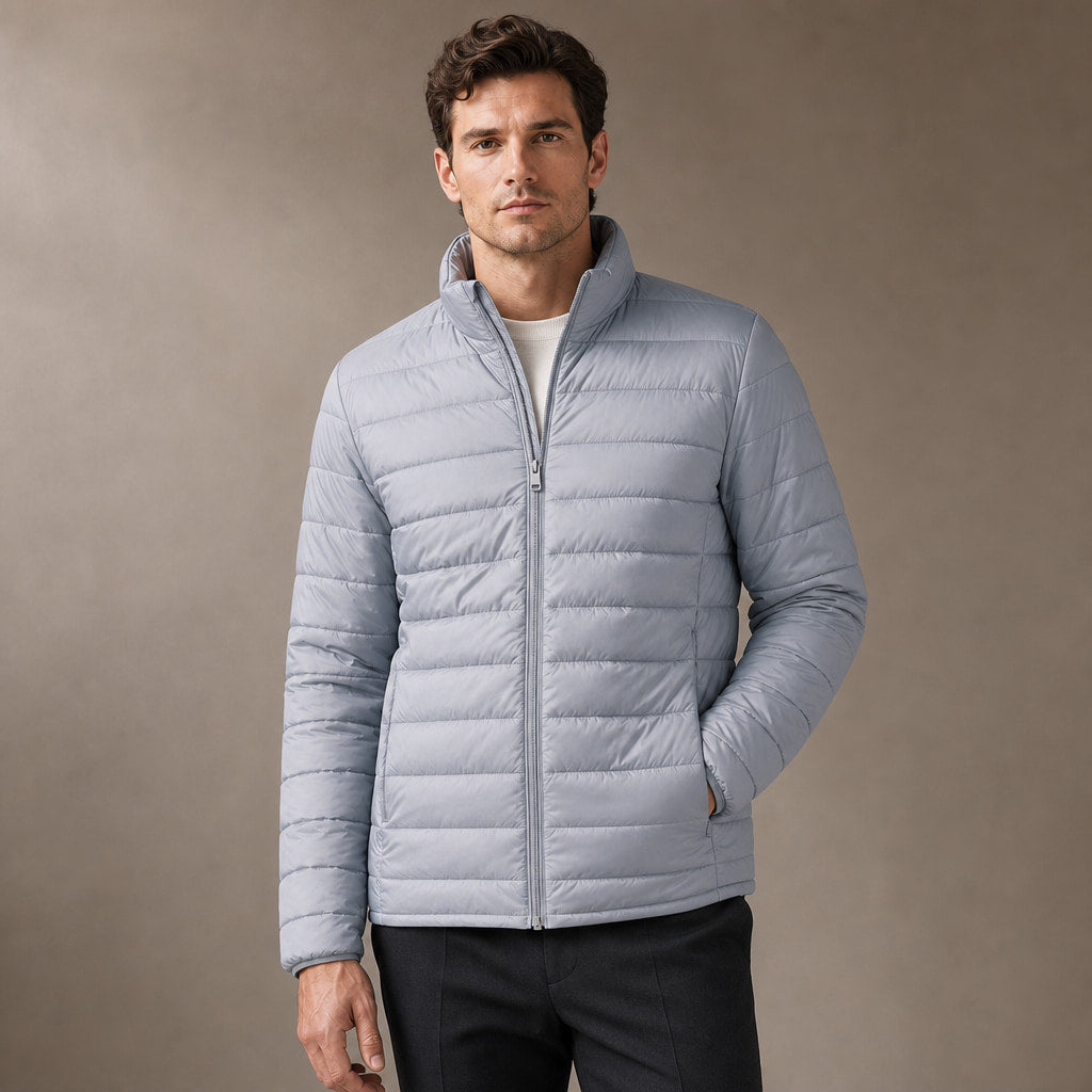 Puffer Jacket Stand Collar Windproof Insulated in Light Gray – Tomosino Premium Menswear