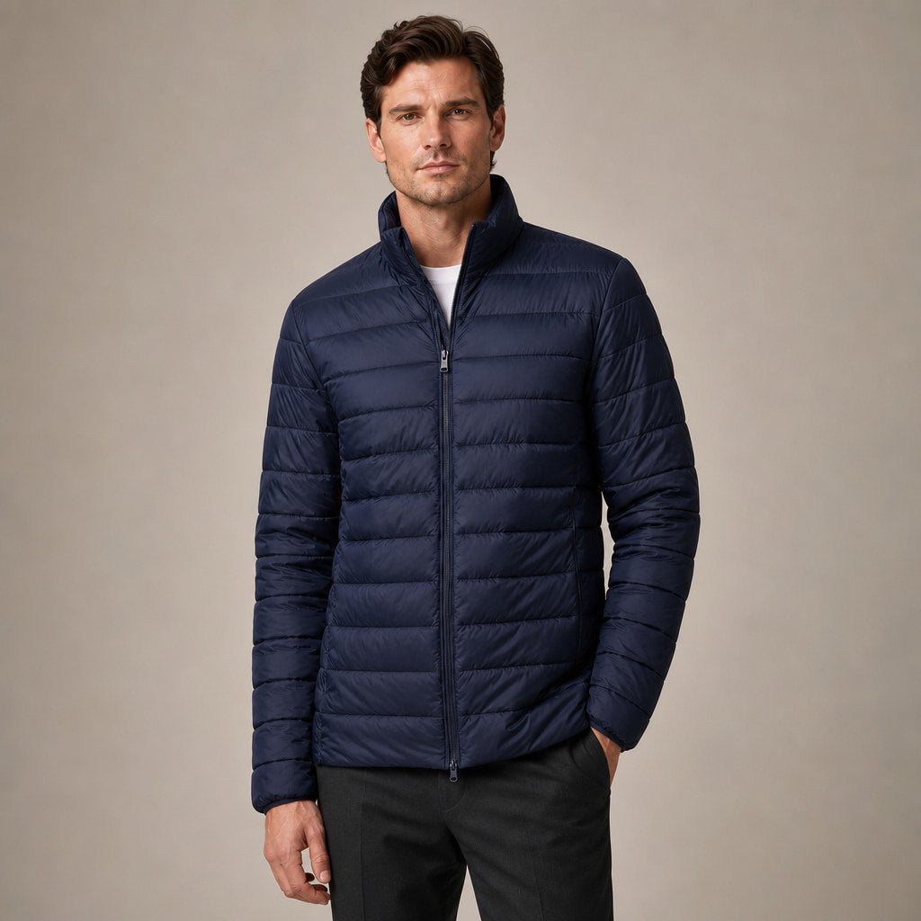 Puffer Jacket Stand Collar Windproof Insulated in Navy – Tomosino Premium Menswear