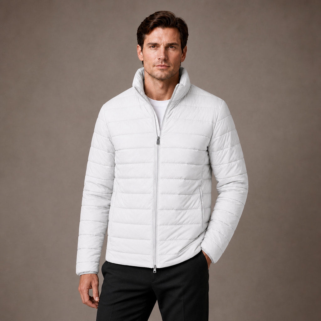 Puffer Jacket Stand Collar Windproof Insulated in White – Tomosino Premium Menswear