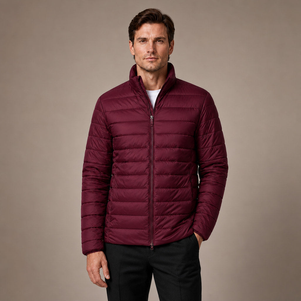Puffer Jacket Stand Collar Windproof Insulated in Wine – Tomosino Premium Menswear