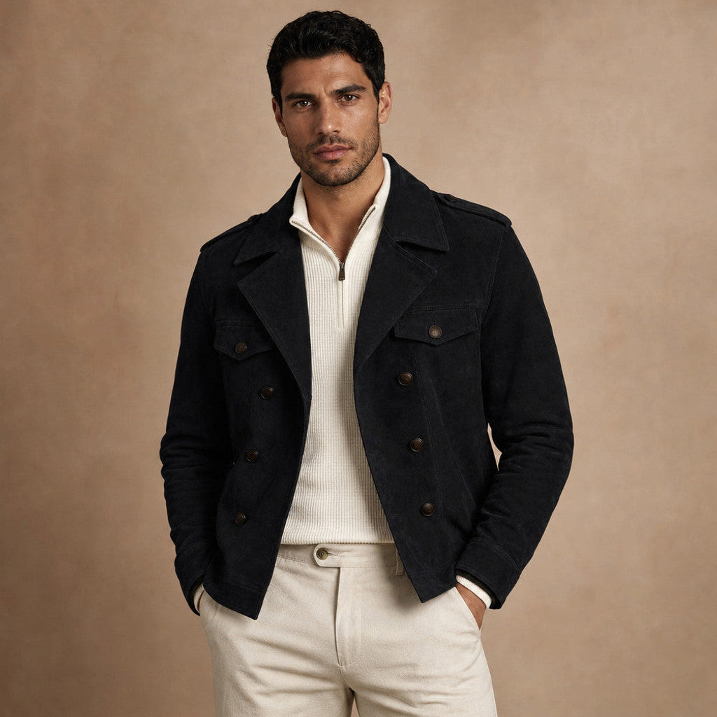 Celron | Suede Blazer Double Breasted Black – Product Photo