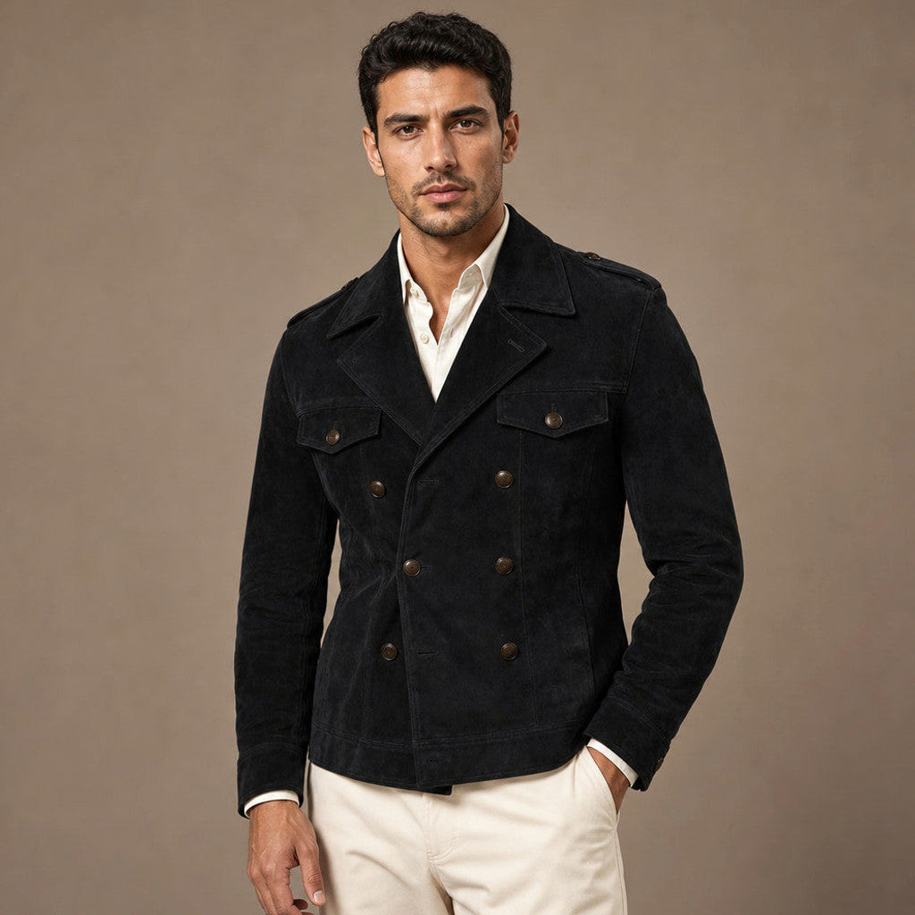Celron | Suede Blazer Double Breasted in Black – Premium Editorial