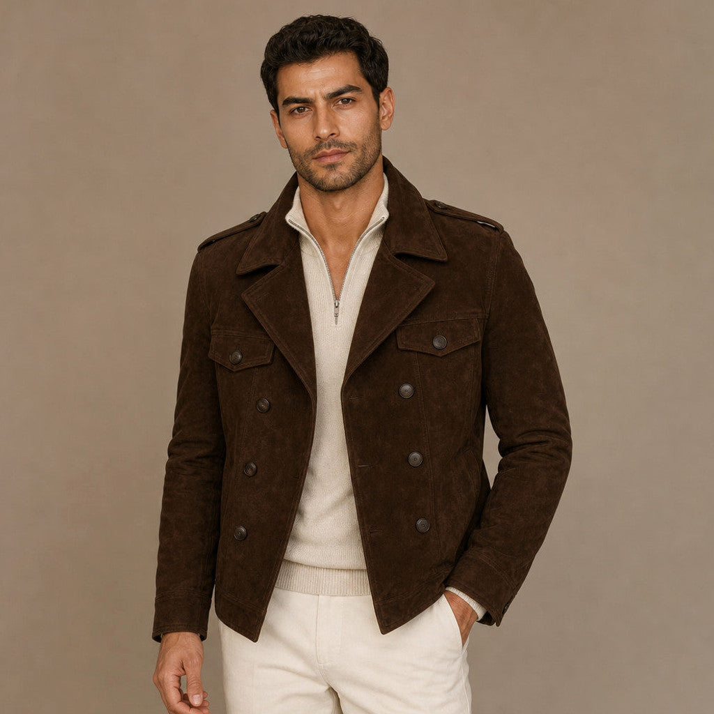 Celron | Suede Blazer Double Breasted Brown – Product Photo