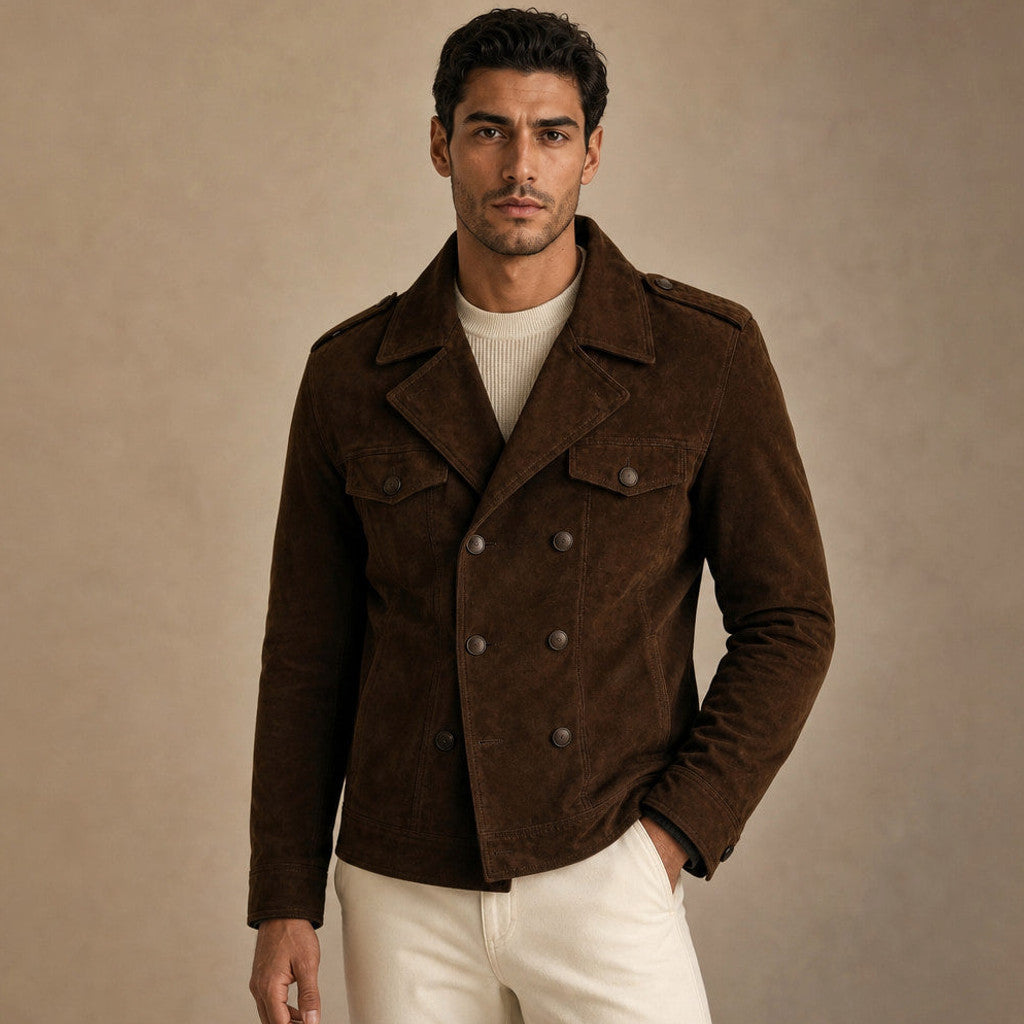 Celron | Suede Blazer Double Breasted in Brown – Premium Editorial