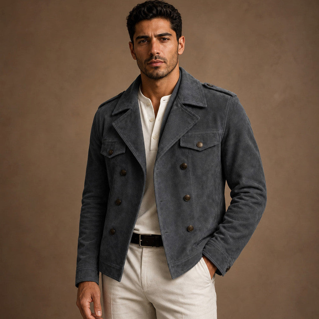 Celron | Suede Blazer Double Breasted Dark Gray – Product Photo