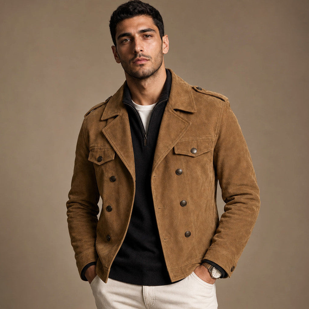 Celron | Suede Blazer Double Breasted Khaki – Product Photo