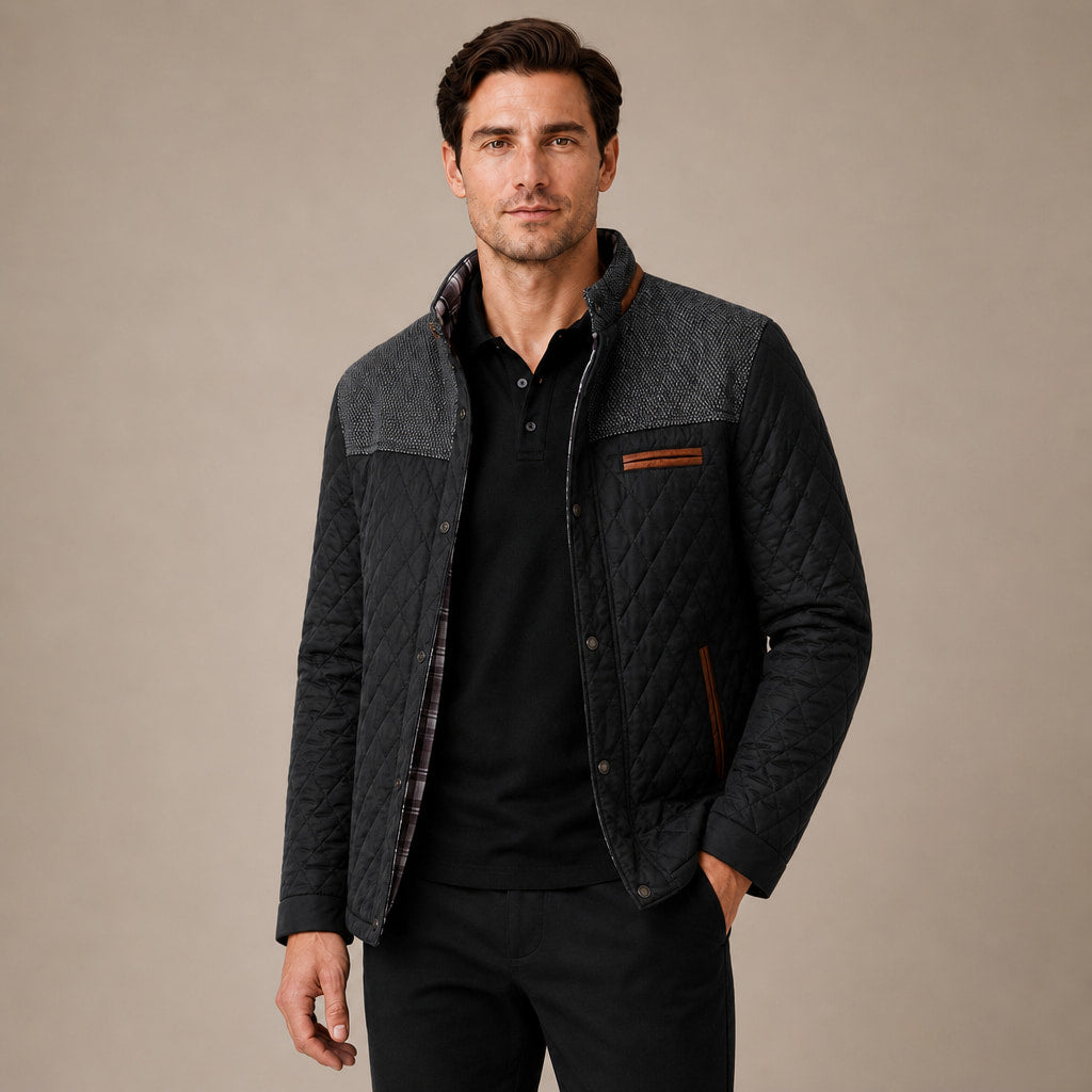Puffer Jacket Lightweight Quilted Button-Down in Black – Tomosino Premium Menswear
