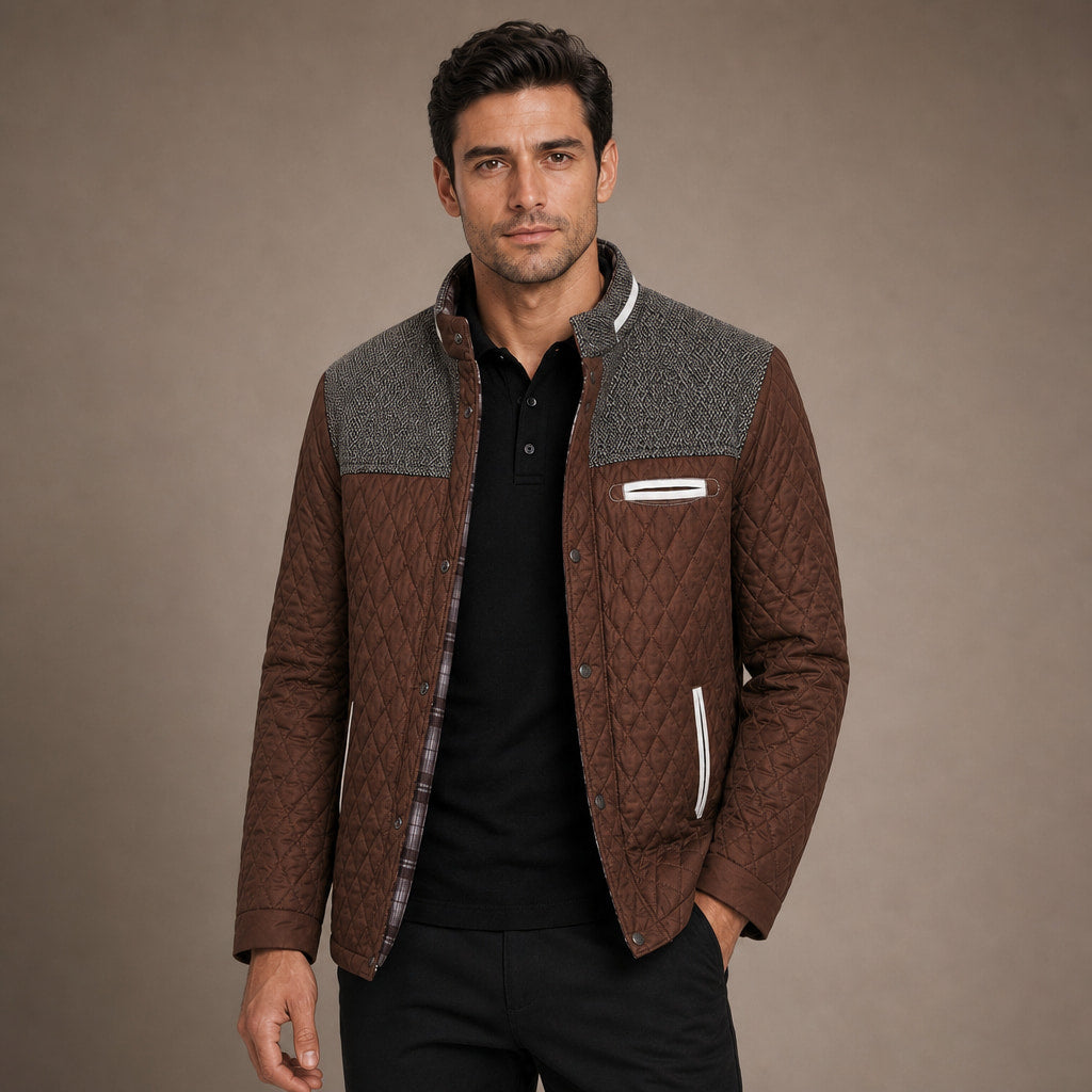 Puffer Jacket Lightweight Quilted Button-Down in Brown – Tomosino Premium Menswear