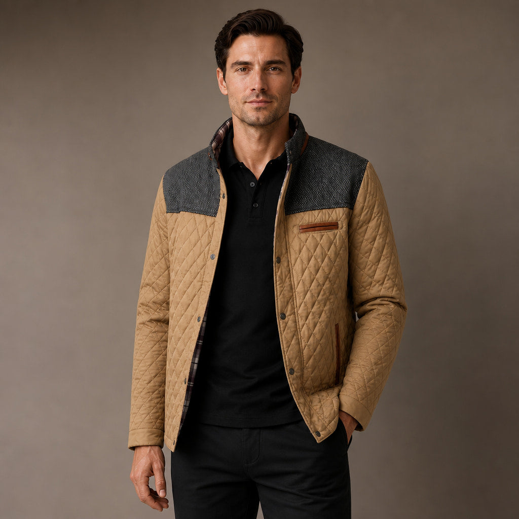 Puffer Jacket Lightweight Quilted Button-Down in Khaki – Tomosino Premium Menswear