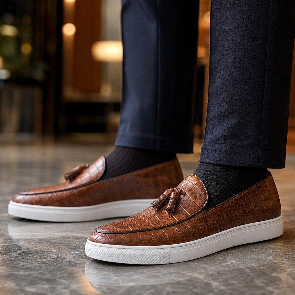 Cendex | Tassel Loafer Slip On Cognac Brown – Side Angle View