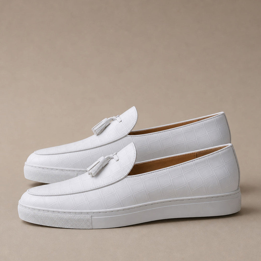 Cendex | Tassel Loafer Slip On in Pearl White – Premium Editorial