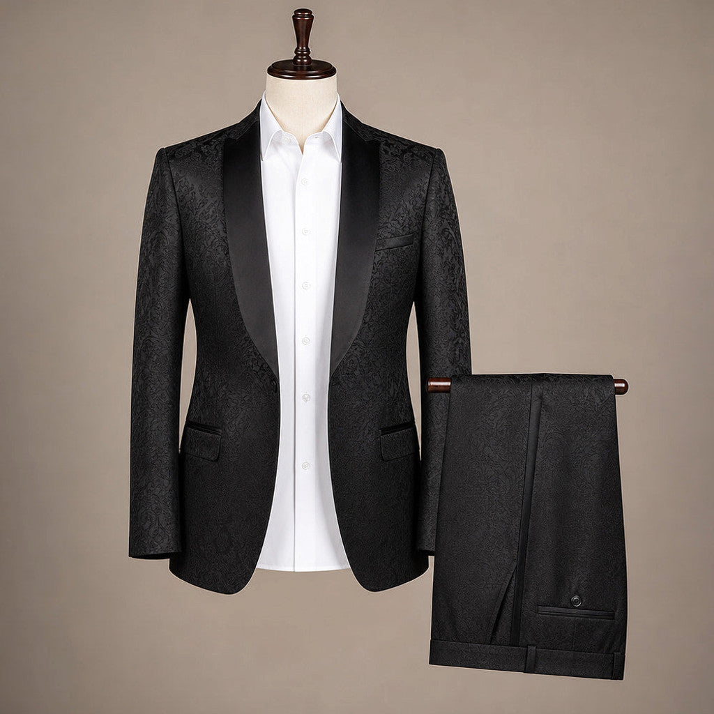 Cenkon | Damask Jacquard Tuxedo Suit Black Black – Product Photo