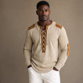 Centon | Long Sleeve Henley Lace-Up Placket Cream Beige – Product Photo