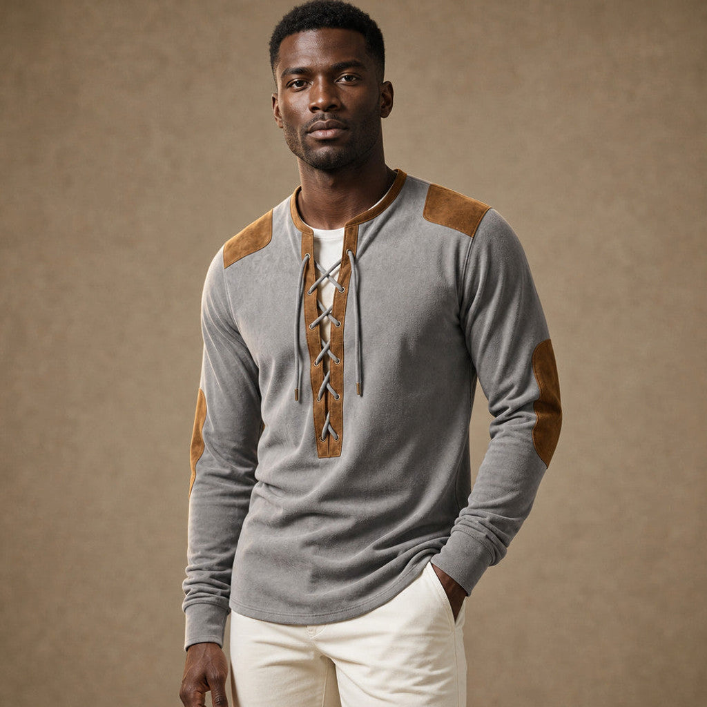 Centon | Long Sleeve Henley Lace-Up Placket – Product Photo