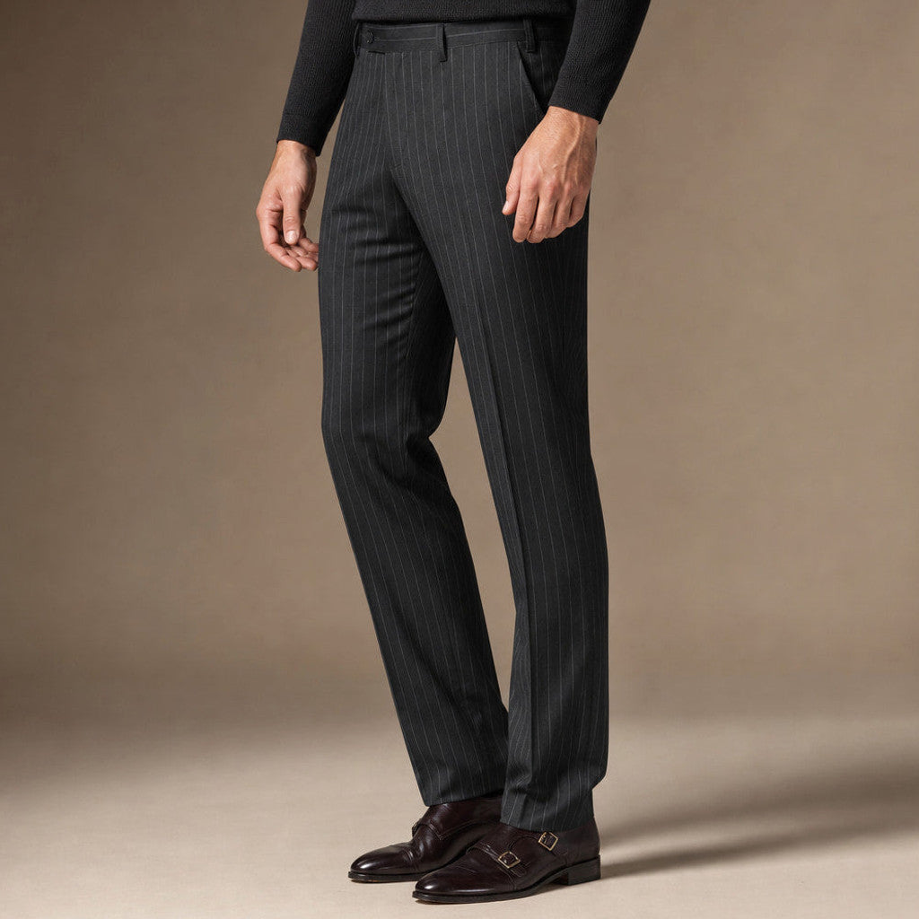 Certon | Striped Trousers Straight Leg Black – Side Angle View