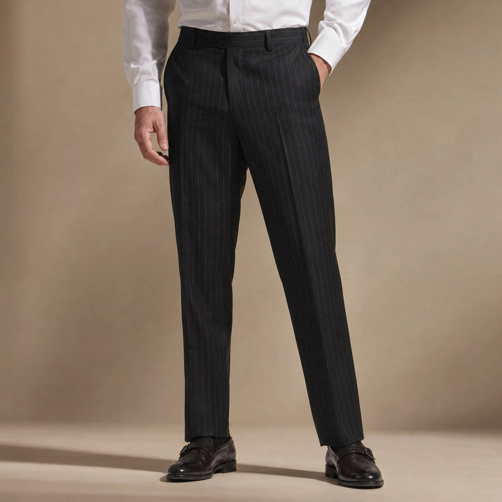 Certon | Striped Trousers Straight Leg Black – Product Photo