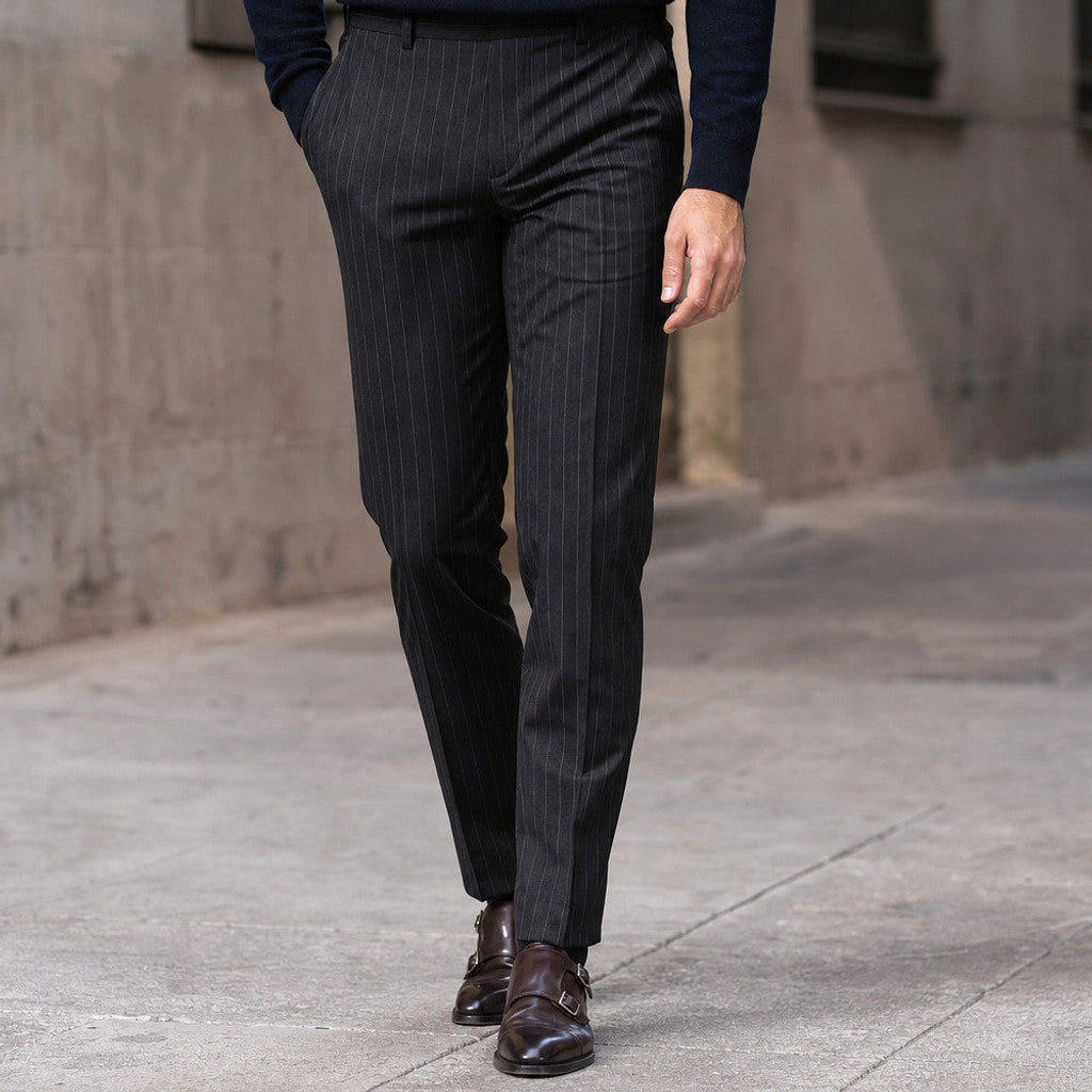 Certon | Striped Trousers Straight Leg Black – Styled Editorial Shot